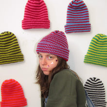 Load image into Gallery viewer, green/yellow striped beanie
