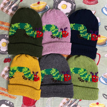 Load image into Gallery viewer, wool/acrylic yellow hungry caterpillar beanie
