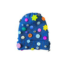Load image into Gallery viewer, blue wool button beanie
