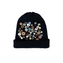 Load image into Gallery viewer, black wool button beanie
